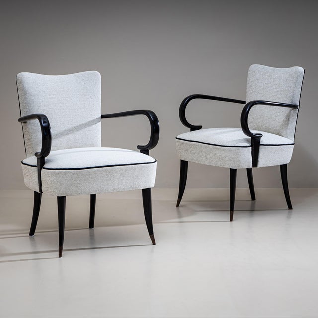 Black Mid-20th Century Pair of Armchairs, possibly Italy For Sale - Image 8 of 9