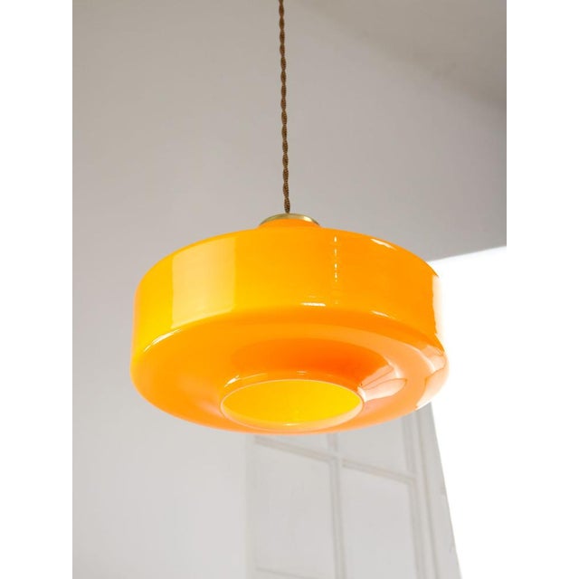 Mid-Century Modern Italian Pendant Lamp in Orange Glass and Brass For Sale - Image 6 of 18
