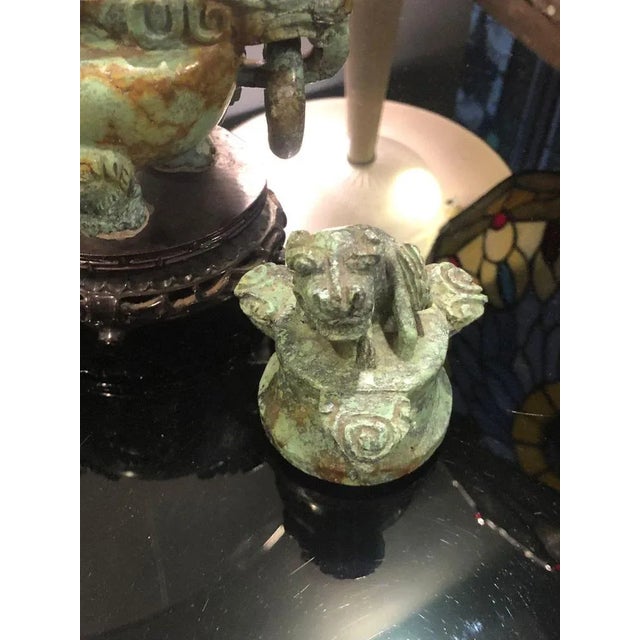 Small Vintage Columbian Mayan Art Style Censer in Turquoise, 1960 For Sale - Image 4 of 10