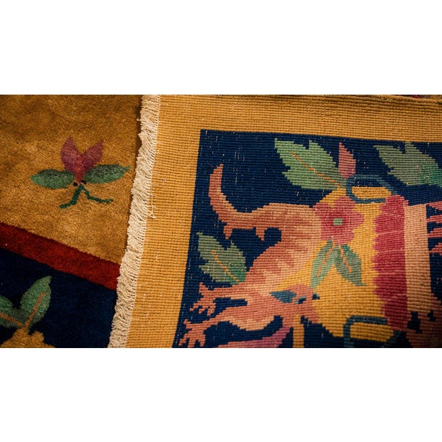 1920s Antique Warm Gold Ground Floral Modern Knotted Chinese Art Deco Carpet Rug For Sale - Image 9 of 9