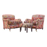 George Smith Kilim Lounge Chairs - Pair With Ottoman For Sale