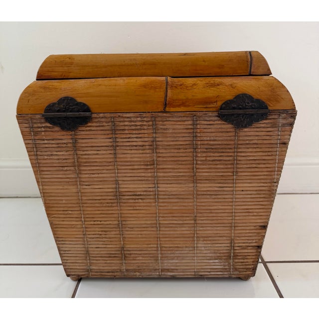 Boho Chic Thick Bamboo and Pencil Reed Lidded Box For Sale - Image 3 of 10