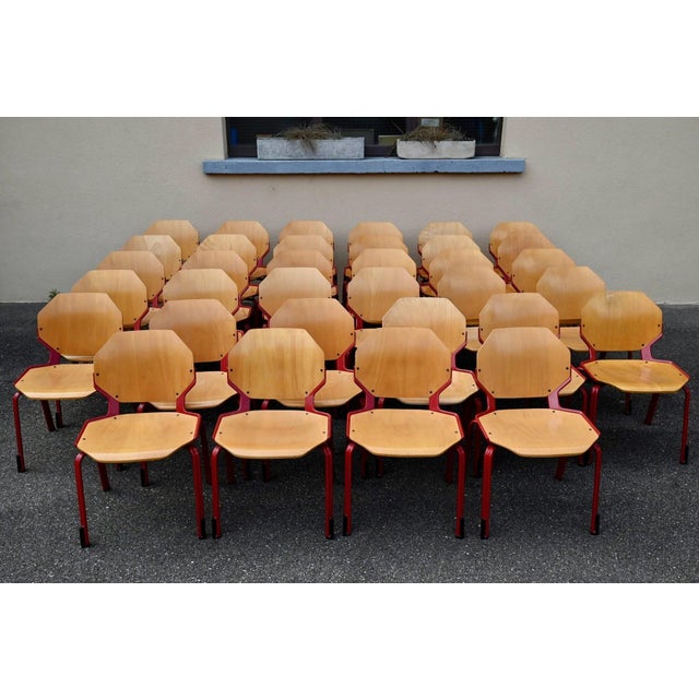 Postmodern Series 34 Rio Chairs in Red Wood from Fröscher, 1985 For Sale - Image 12 of 18