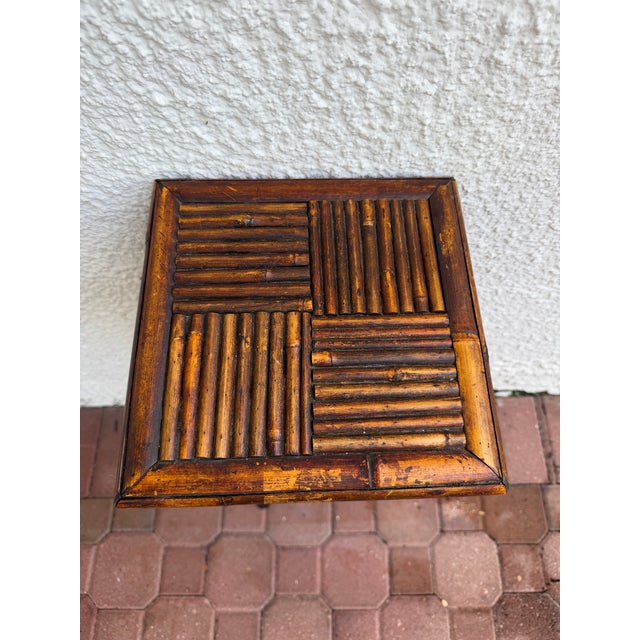 Mid 20th Century Vintage Tortoiseshell Rattan Plant Stand Side End Table With Drawer For Sale - Image 5 of 8
