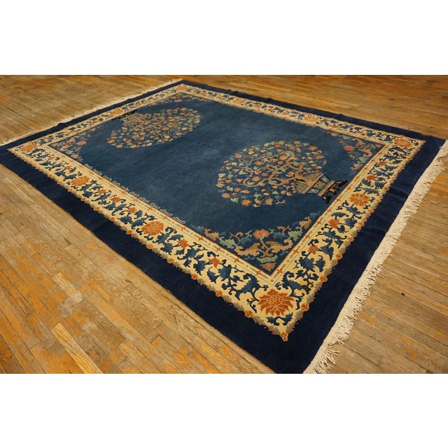 1930s Royal Blue Vase Tree Antique Chinese Peking Carpet 9'4'' X 11'9'' Knotted Wool Rug For Sale - Image 4 of 13