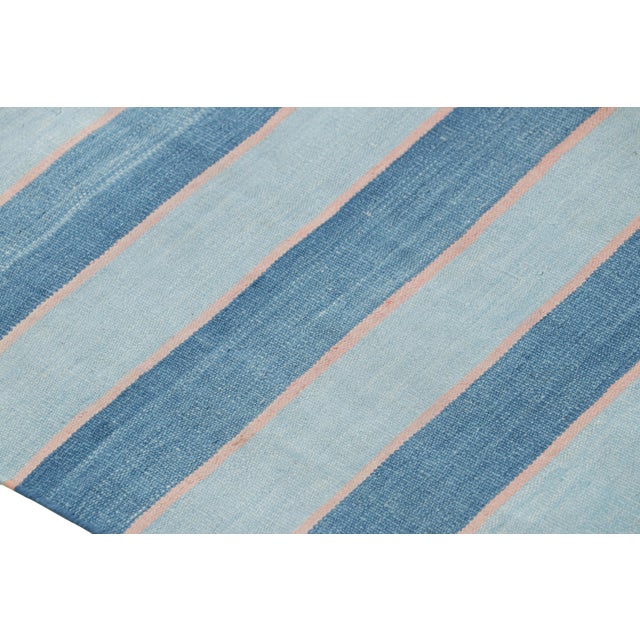 Rug & Kilim's Contemporary Dhurrie Rug in Blue Stripes - 5x6 For Sale In New York - Image 6 of 8