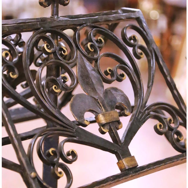 19th C. French Gothic Wrought Iron Lectern or Music Stand With Candles Holder For Sale - Image 4 of 11