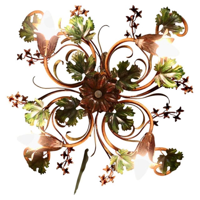 Metal French Toleware Bistro Ceiling Light with Vines, 1960 For Sale - Image 7 of 7