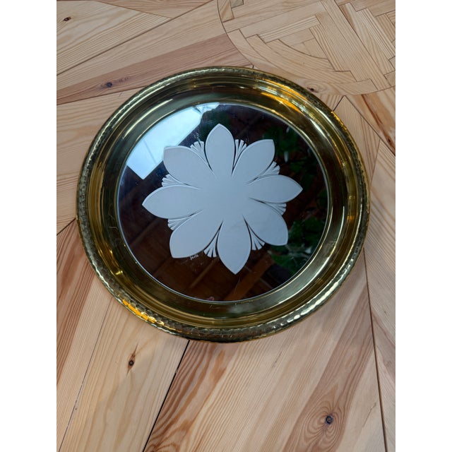 Brass Round Brass Tray With Floral Mirrored Glass For Sale - Image 8 of 8