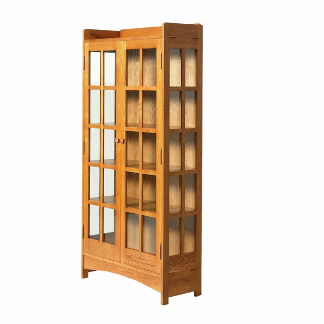 Mission Mission Oak Display China Cabinet / Bookcase - Michael's Cherry - 39"w For Sale - Image 3 of 10