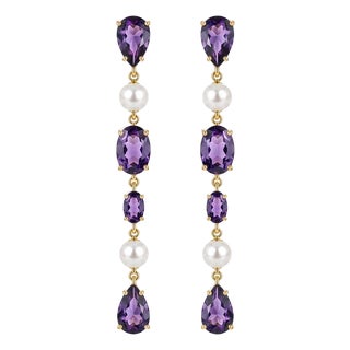 Amethyst & Pearl Drop Multi-Shape Earrings, Silver, Gold, Pair For Sale