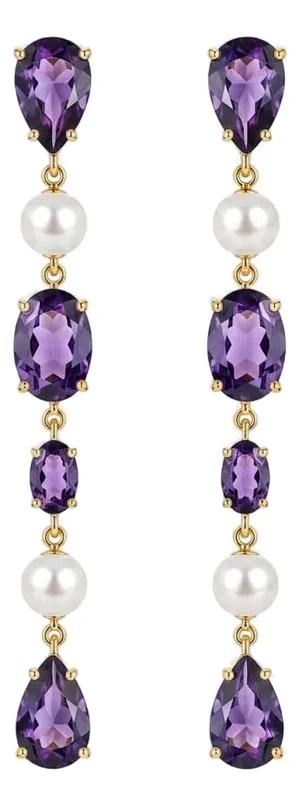 Amethyst & Pearl Drop Multi-Shape Earrings, Silver, Gold, Pair
