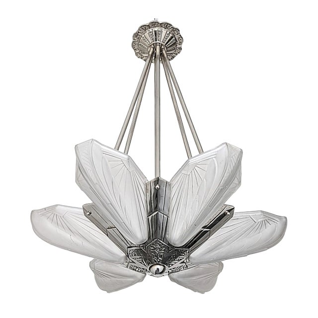 French Art Deco Chandelier Signed by Atelier E.J.G For Sale