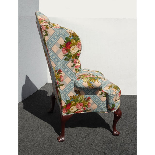 Hickory Furniture Vintage Hickory French Country Blue Plaid Floral Wingback Chair by Hickory Furn. For Sale - Image 4 of 12