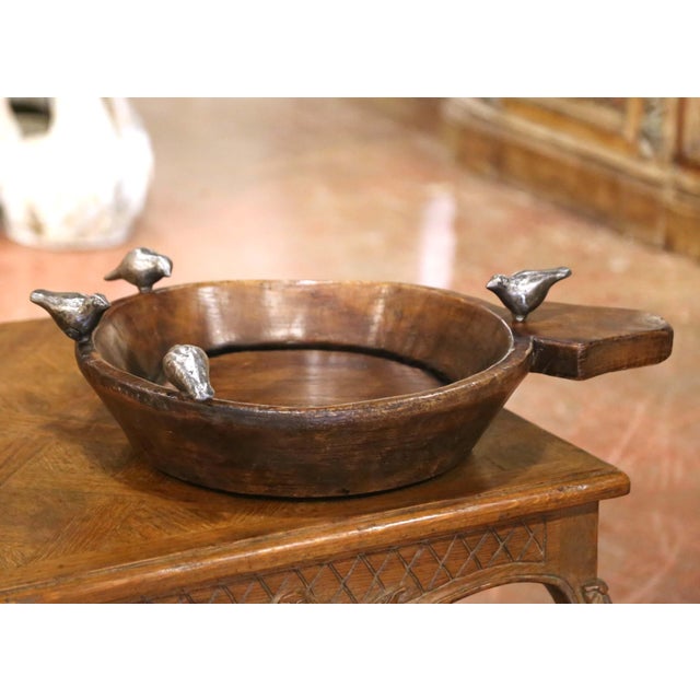 Vintage Jan Barboglio Hand-Carved Wood Bowl With Cast Iron Birds For Sale In Dallas - Image 6 of 8