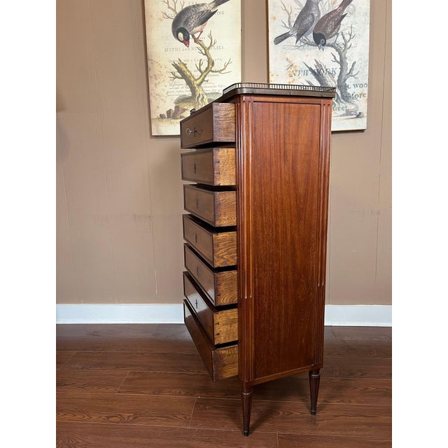 Antique French Chest of Drawers Semainier Louis XVI White Marble Mahogany C1900 For Sale - Image 13 of 18