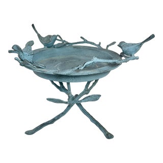 Cast Iron Dish With Birds and Leaves on a Stand of Twigs - For Sale