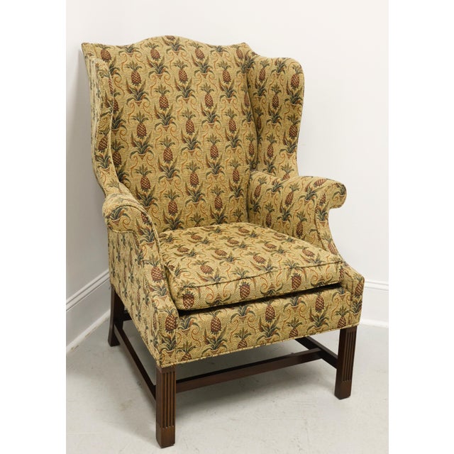 Southwood & Co. Southwood Mahogany Frame Chippendale Pineapple Fabric Wing Back Chair W/ Ottoman For Sale - Image 4 of 15