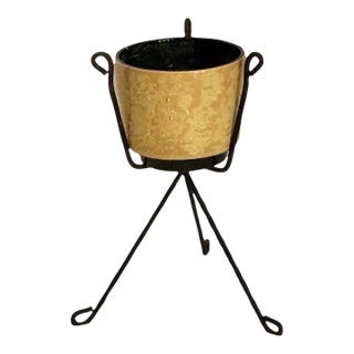 Vintage Mid-Century Modern Atomic Age Plant Stand With Ceramic Pottery, Circa 50s For Sale