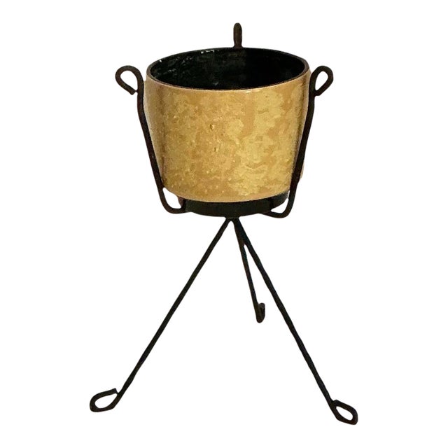 Vintage Mid-Century Modern Atomic Age Plant Stand With Ceramic Pottery, Circa 50s For Sale