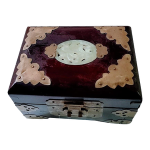 Mid 20th Century Chinese Jade and Wood Jewelry Box