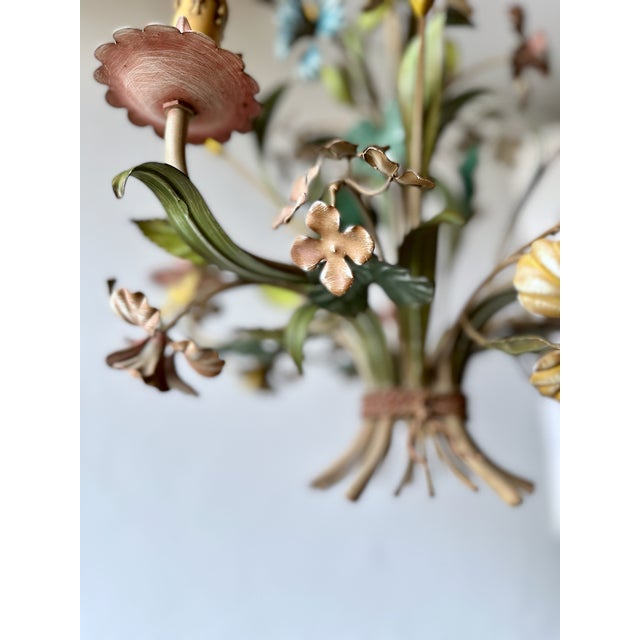 French Polychrome Floral and Wheat Tole 5-Light Chandelier, 1960s For Sale - Image 18 of 18