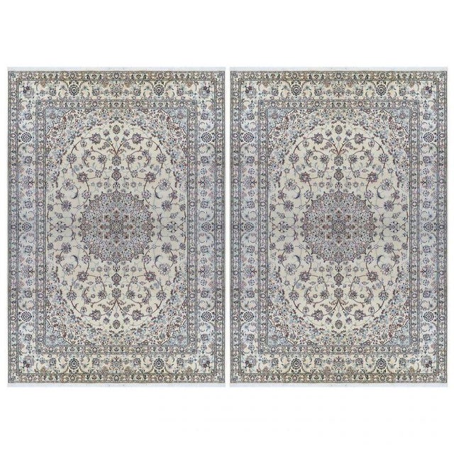 Hand-Knotted Middle Eastern Nain Rug in Wool & Silk For Sale - Image 4 of 4