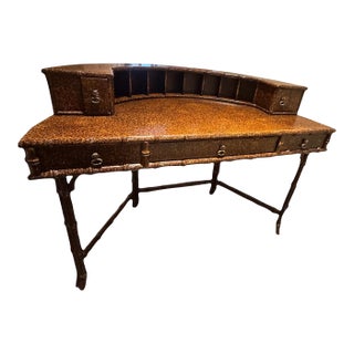 Circa 1970s–1980s Ficks Reed Carlton House Style Faux Bamboo Desk and Chair Set For Sale