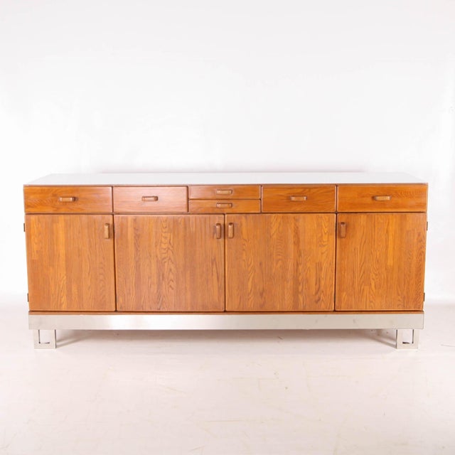 Sideboard in Oak and Brushed Aluminum, 1980s For Sale - Image 17 of 18