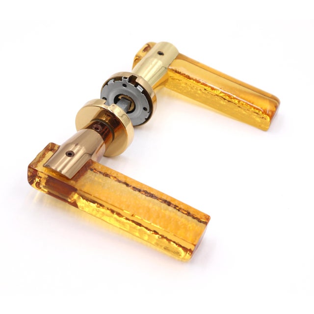 Mid Century European Orange Lucite Lever Door Set For Sale - Image 4 of 6