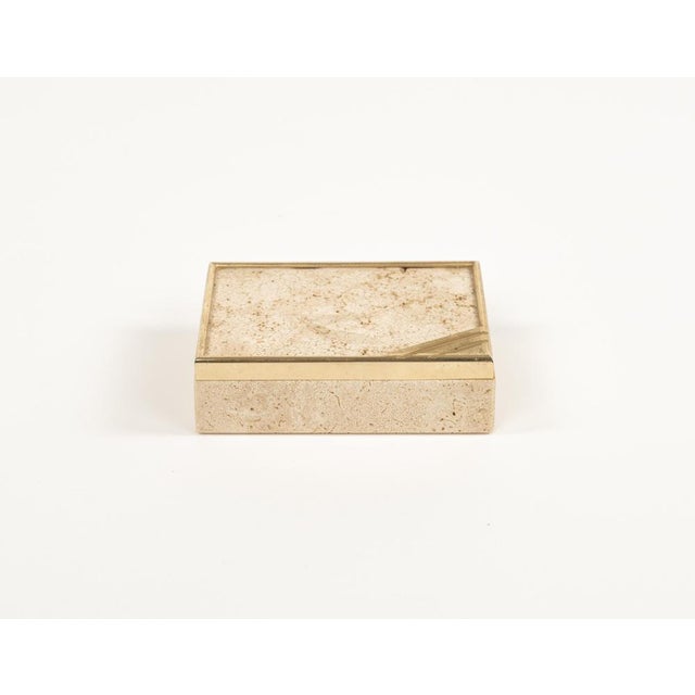 Mid-Century Modern Midcentury Rectangular Box in Travertine and Brass by Enzo Mari, 1970s For Sale - Image 3 of 14
