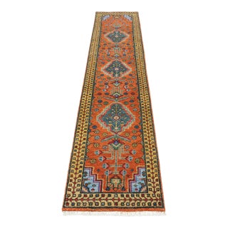 2.6x18Ft. Brunt Orange Persian Design Inspired Hand Knotted Wool Runner Rug For Sale