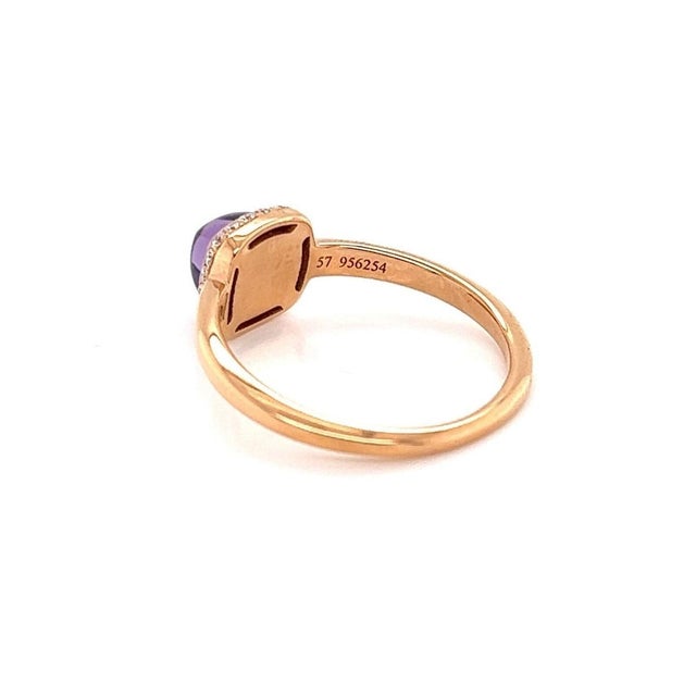 Gemstone Mid 20th Century Fred of Paris Paindesure Amethyst & Diamond 18k Rose Gold Ring - Size 8 For Sale - Image 7 of 8