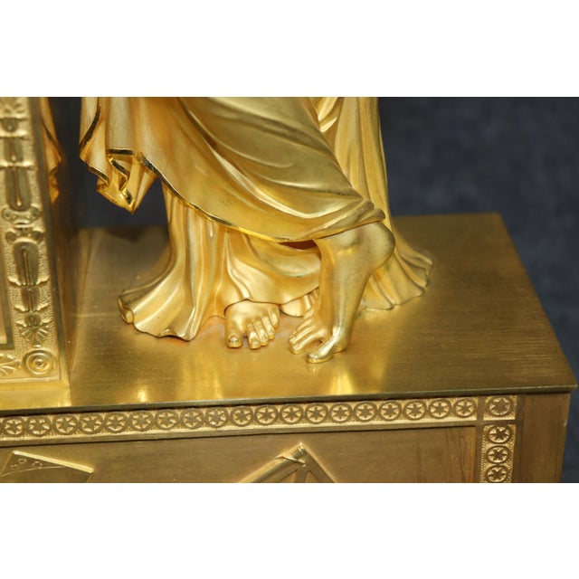 Bronze 19th C. Large French Empire Bronze Gilded Ormolu Figural Clock For Sale - Image 8 of 17
