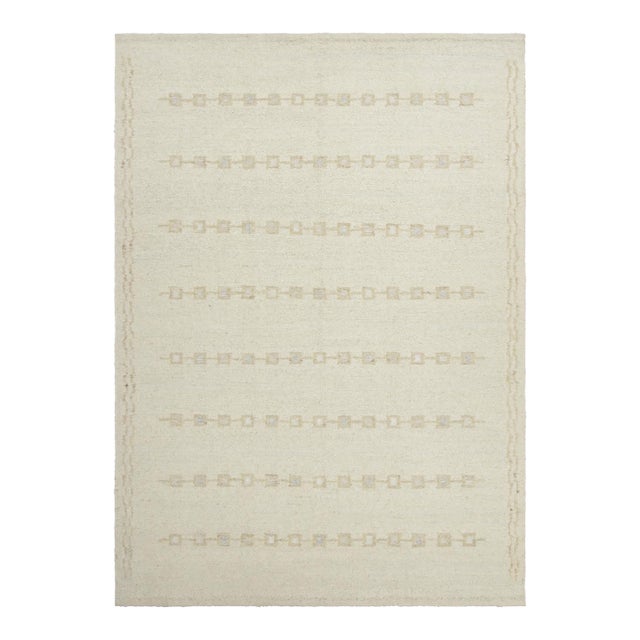 Rug & Kilim’s Scandinavian-Inspired Rug, Subtle Geometric Stripes in Cream White For Sale