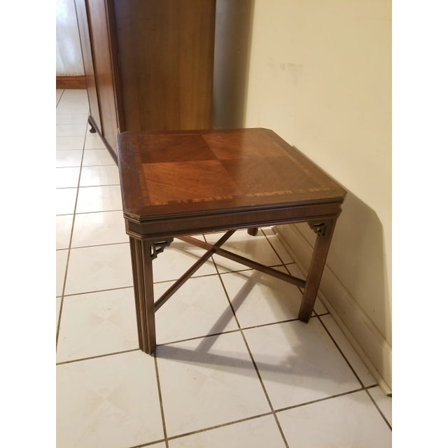 Beautiful Chippendale mahogany Lane end table, side table, occasional table. It features book match top, classic...