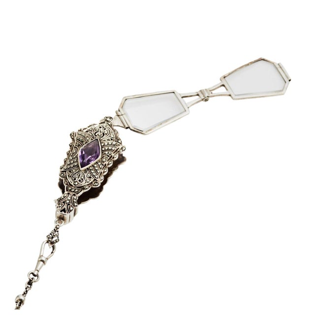 Silver Lorgnette Pendant on Platinin Chain For Sale - Image 4 of 6