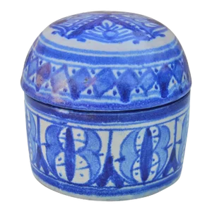 Early 20th Century Moroccan Blue-Patterned Ceramic Lidded Bowl