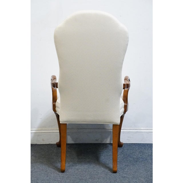 High End Vintage Solid Cherry Traditional Georgian White Upholstered High Back Dining Arm Chair For Sale In Kansas City - Image 6 of 9
