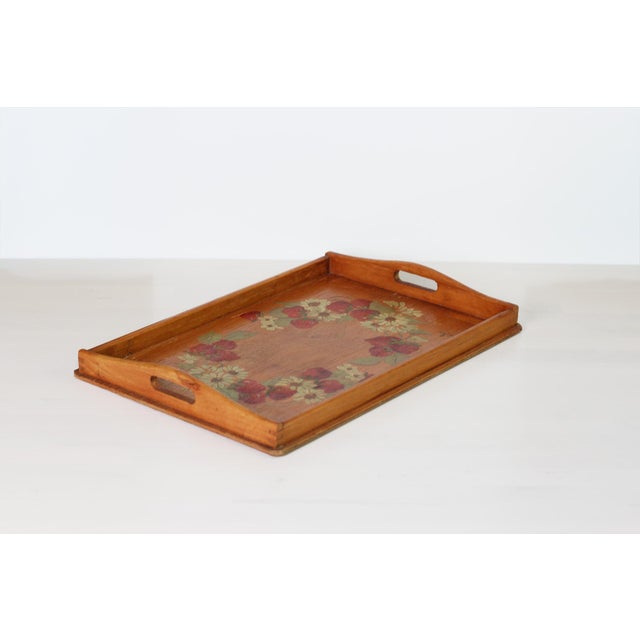 1974 Signed Hand-Painted Strawberry Wooden Tray For Sale - Image 12 of 14