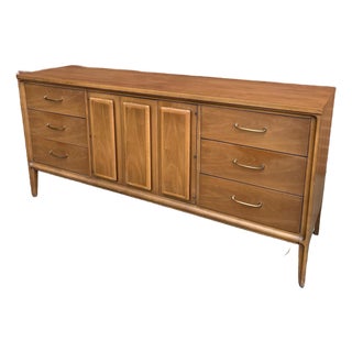 Vintage Broyhill Forward Walnut Lowboy Nine-Drawer Mid Century Dresser For Sale