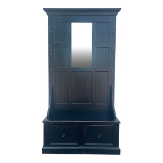 Ethan Allen Distressed Farmhouse “Logan” Hall Tree Bench For Sale