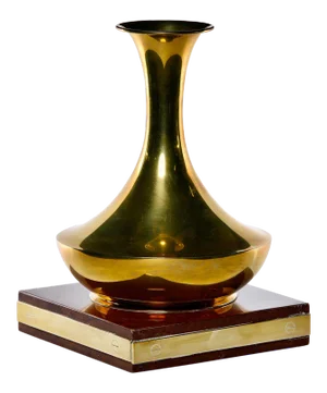 Mid Century Faux Tortoise Shell Stand With Brass Vase