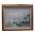 Vintage Sunset Seascape on Canvas of Fishing Village With Boats & Seagulls, Framed For Sale