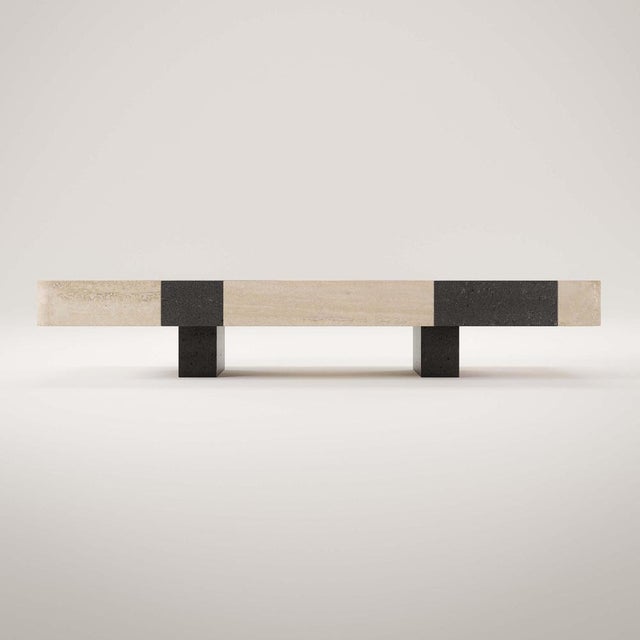 Dune Coffee Table in Pietra Lavica Nera & Travertine Romana by Verena Brausch Limited Edition of 12 Pieces Dimensions: D...