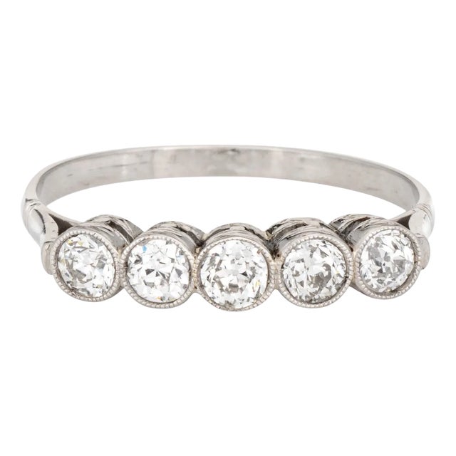 Edwardian Style 5 Stone Diamond Ring Platinum Size 6.75 Anniversary Band Estate For Sale
