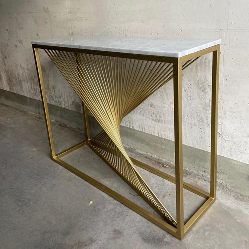 Sculptural Console Table in Gilt Metal with Carrara White Marble Top, 1990s For Sale - Image 4 of 9