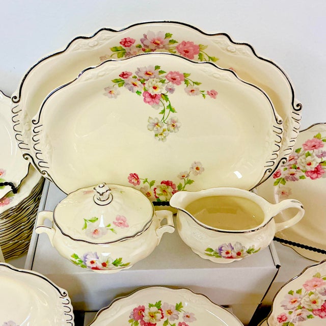 Cerise 1934 Vintage Hollywood Regency Boho Chic Virginia Rose Dinnerware - Set of 100, Buffet Service for 20 For Sale - Image 8 of 18