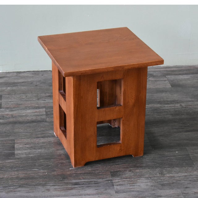 Mission Solid Oak Square End Table With Cut Outs - Michael's Cherry (Mc1) For Sale - Image 4 of 8