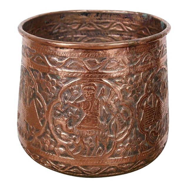 Hand Etched Copper Jardiniere in the Style of Mamluke, Egypt, 1920 For Sale